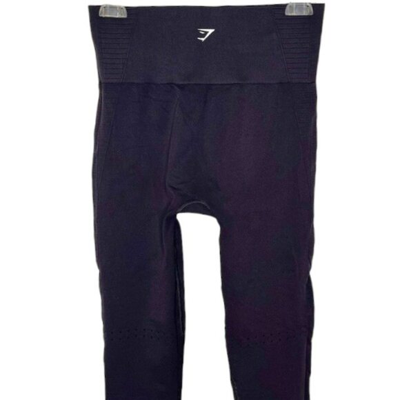 GYMSHARK Energy+ Seamless Stretch Cropped Eyelet Leggings Contoured - Black - L - Picture 7 of 12